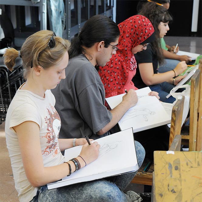 Students at the School of Visual Arts practice life drawing for animation.